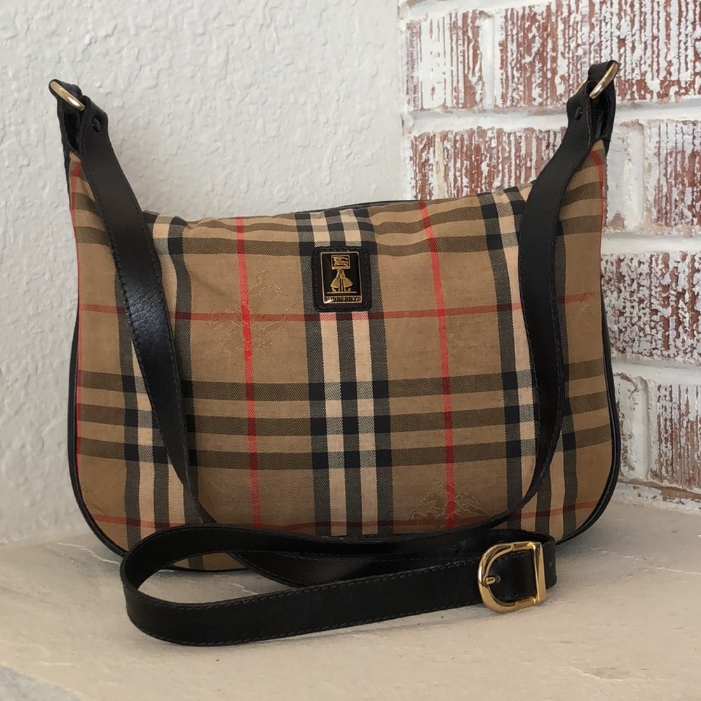 Burberry Brown and Black Crossbody Bag with Iconic Check Pattern